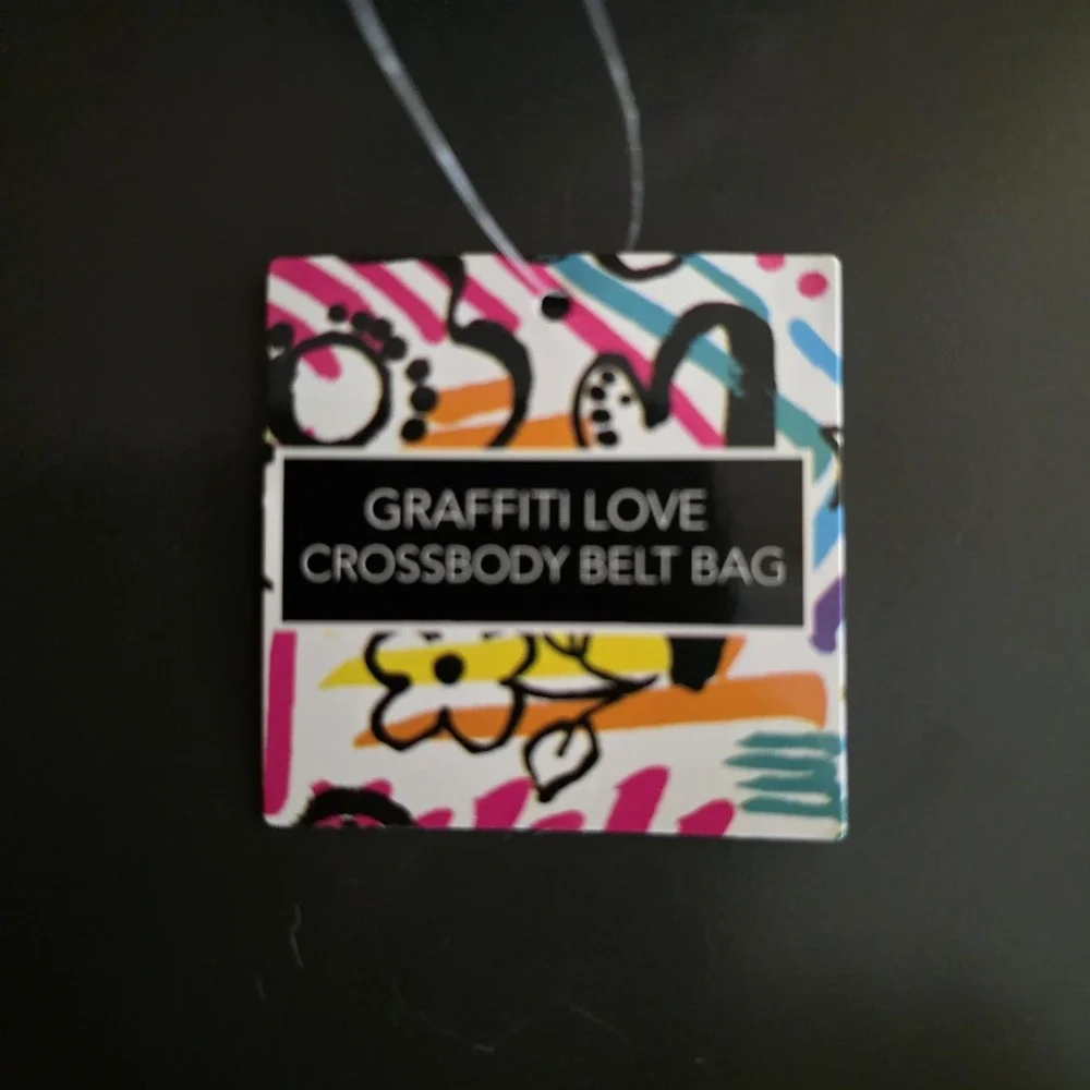 Brighton Graffiti Love Crossbody Belt‎ Bag Womens Small Multicolor Canvas Travel